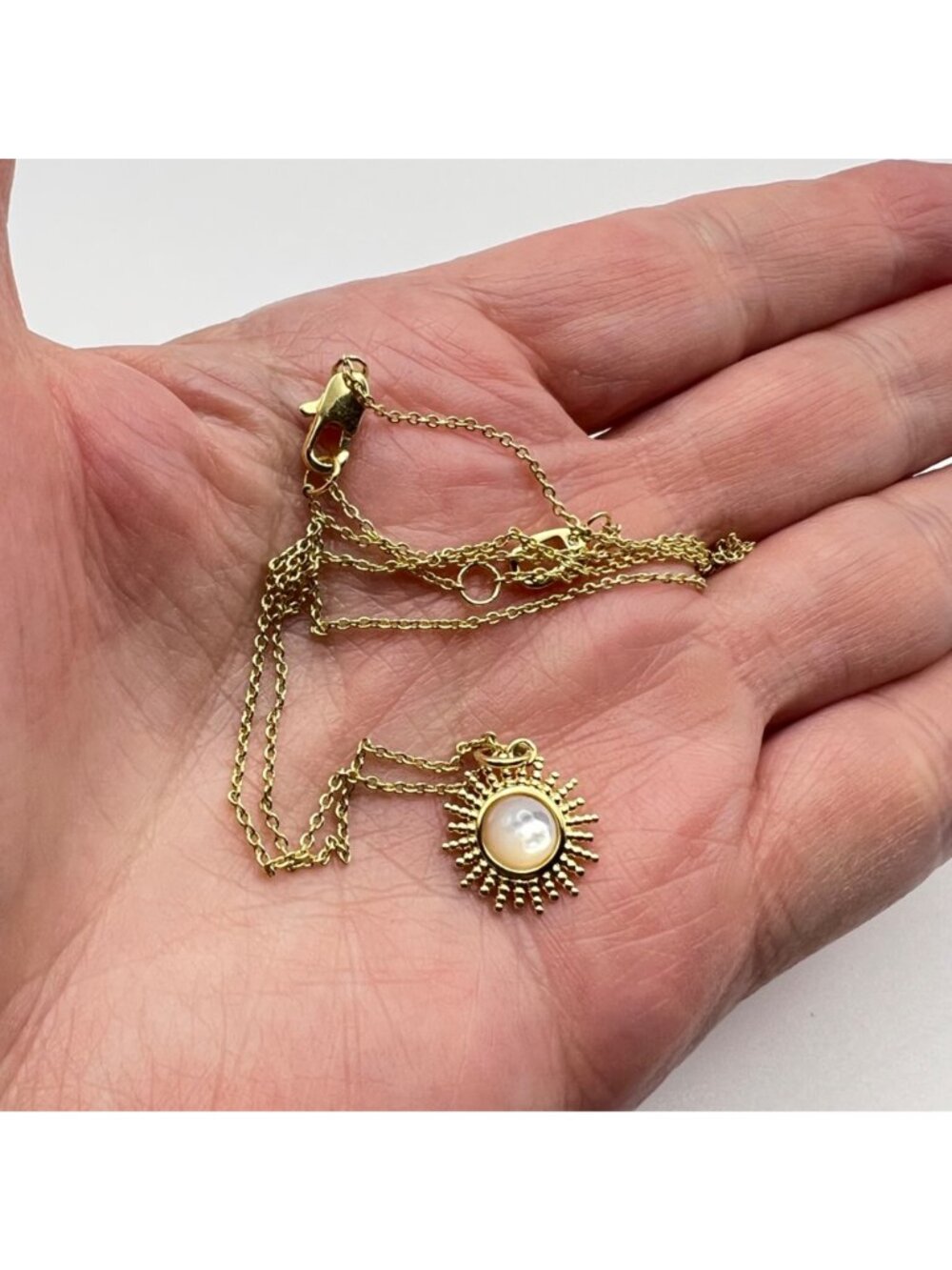 Ana Luisa Pendant Necklace Gold-Plated Sunburst Mother of Pearl 15+2" Dainty - Picture 8 of 10